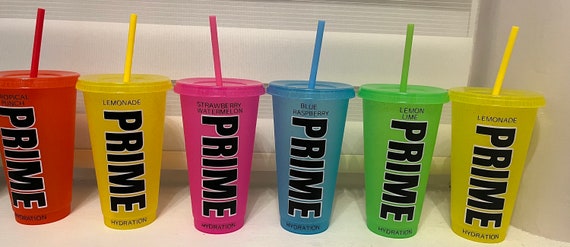 Prime Glitter Cold Cup,  Plastic Re-useable cup with plastic lid and straw, can be personalised,  birthday gift, school cup, work cup