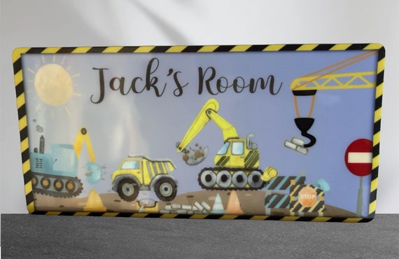 Personalised Childs Construction Room Sign | Digger Room Door Sign | Toddler Room Sign | Childs Room Sign | Bedroom Sign | Play Room Sign |