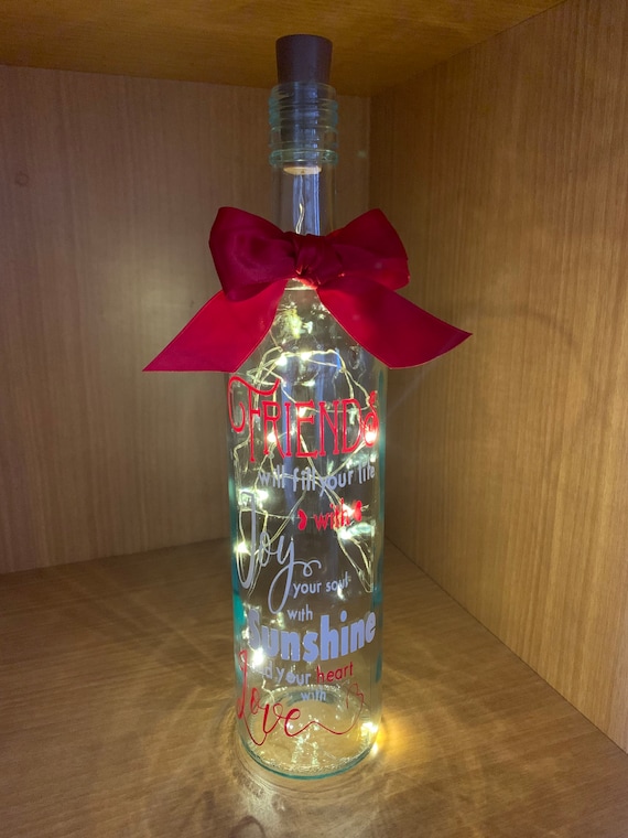 Light Up Wine Bottle - Friends Quote  LED Lights, Ideal for Birthday, Anniversary, Christmas, Celebration Gift, Friends Gift