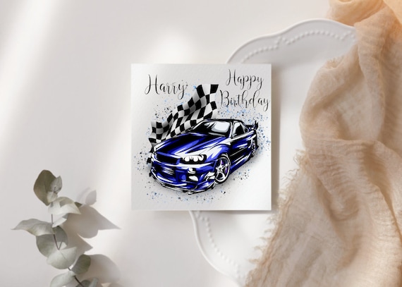 Personalised Birthday Car Racer Birthday Card | Birthday Card | 16th | 18th | 21st | 30th | 40th | 50th | 60th | Son | Brother | Husband