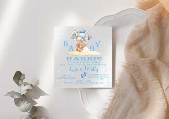 Handmade Personalised Little Bear Baby Shower Invitations