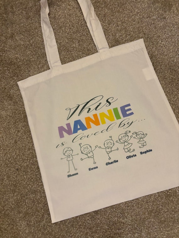 Handmade Family Tote Bag | This Mum is loved by | Nannie is loved by | Birthday Gift | Mothers Day Gift | Shopping Gift | Christmas Gift |