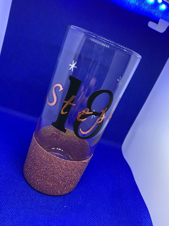 Personalised Name and Age Glitter Hi-Ball Tumbler Glass, Birthday Gift, Celebration, Party Gift, 18th, 21st, 30th, 40th, 50th, 60th, 70th