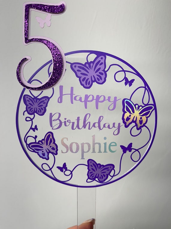 Personalised Butterfly Acrylic Cake Topper, Birthday Cake Topper, Celebration Cake, Birthday, Anniversary, Engagement, Graduation Decoration