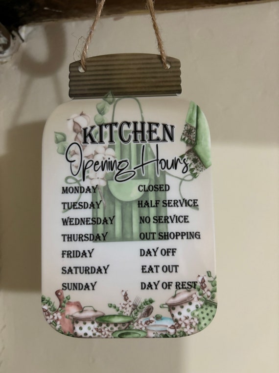 Kitchen Opening Hours Mason Jar Hanging Decoration | Ideal New Home Gift | Kitchen Home Decor | Kitchen Opening Hours |Kitchen Opening Times