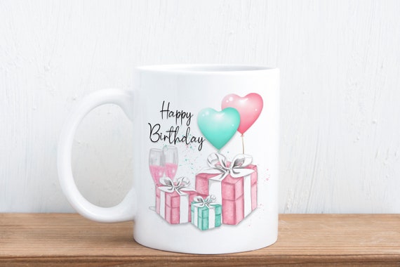 Personalised Birthday Gift and Balloons Mug or Coaster | Birthday Gift | Birthday Celebrations| Mum | Sister | Special Friend | Keepsake |