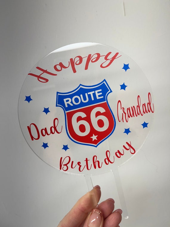 Handmade Personalised Route 66 Cake Topper, Birthday Cake Topper, Special Birthday, Dad, Son, Brother, Husband, Special Day, Celebrations