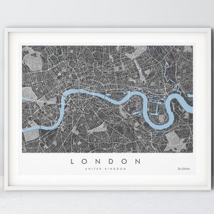 London Street Map Print, nauwkeurig met de hand getekend met de Theems, wegen en parken in de hele stad. Ondertekend door de kunstenaar.