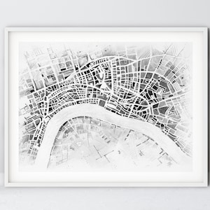 Impresión histórica de arte en el mapa de Londres, pintada a mano que muestra bloques urbanos, carreteras y parques en toda la ciudad. Firmado por el Artista.