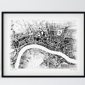 Londres historique (1673) Carte Art Print, dessiné à la main. Signé par l’artiste.