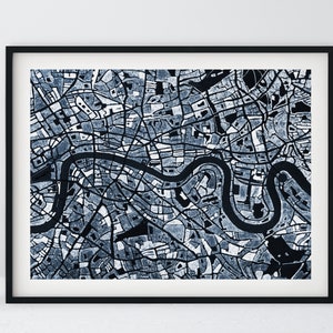 London Map Art Print, pintado a mano que muestra bloques urbanos, carreteras y parques en toda la ciudad. Firmado por el Artista.