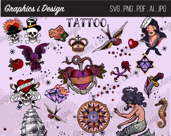 Neo Traditional Tattoo Flash Sheet: Vintage Sailor Graphics (Digital Download)