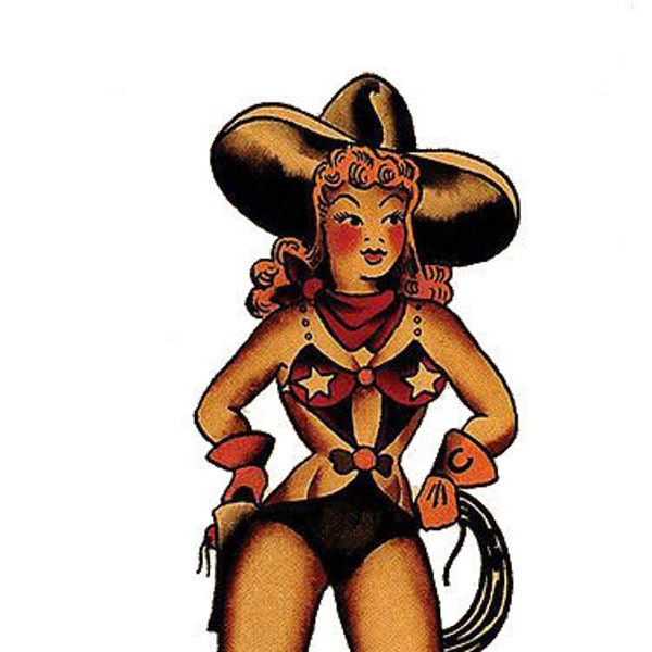 Sailor Jerry Cowgirl Pinup Tattoo Designs SVG stylised clipart traditional graphic American Ink vector art digital download Old School Lady