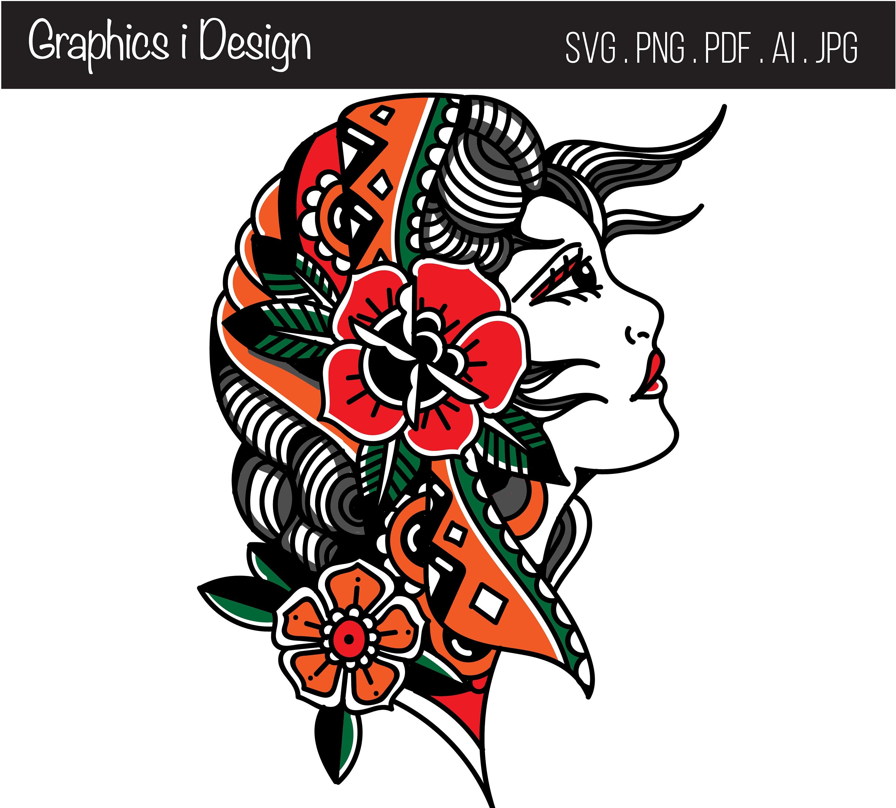 Gypsy Woman Tattoo Design Old School Sailor Jerry Lady Pinup