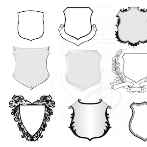 Shield Design Collection Heraldic Vector SVG Design Royal Crest Emblem coat of arms medieval Royal Clipart Set Cricut tattoo sheet