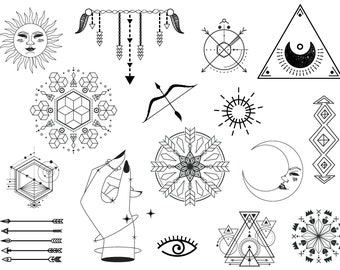 Celestial Tattoo Designs: Moon, Stars, Sun Clipart (Digital Download)
