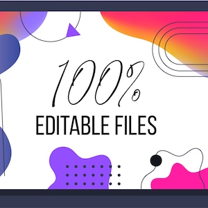 K&ouml;nnte beinhalten: Abstrakte Grafikdesign mit bunten Formen und Linien. Der Text "100% Bearbeitbare Dateien" ist in Schwarz auf wei&szlig;em Hintergrund geschrieben.