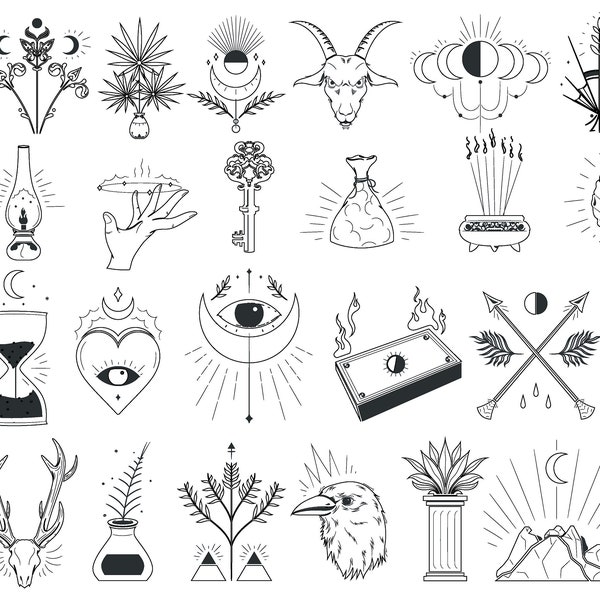 Magic Tattoo Designs Instant Digital Download SVG PNG Cricut Occult Mystic Sorcery Moon Eye sun graphic illustrations boho draw Flash Sheet