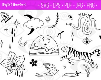 Old School Tattoo Clipart Set: Hand-Drawn Sailor Jerry Style (Digital Download)