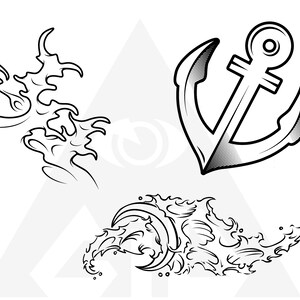 Puede incluir: Un dibujo en blanco y negro de un ancla con un dise&ntilde;o de ola. El ancla est&aacute; en el centro de la imagen y el dise&ntilde;o de ola est&aacute; a cada lado del ancla.