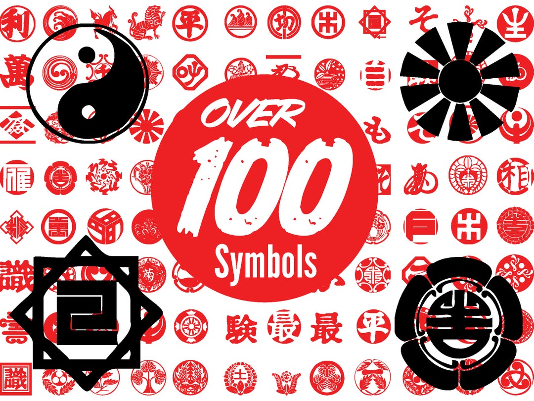 100 Chinese Asian Symbols: Yin Yang, Dragon, Lotus (SVG Cut File ...