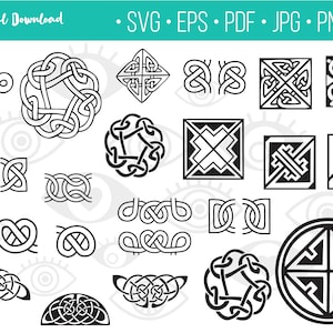 Könnte beinhalten: Ein Satz von 20 schwarzen und weißen keltischen Knotendesigns. Die Designs sind kompliziert und detailliert und eignen sich perfekt für eine Vielzahl von Projekten, wie z. B. Scrapbooking, Kartenherstellung oder Schmuckherstellung.
