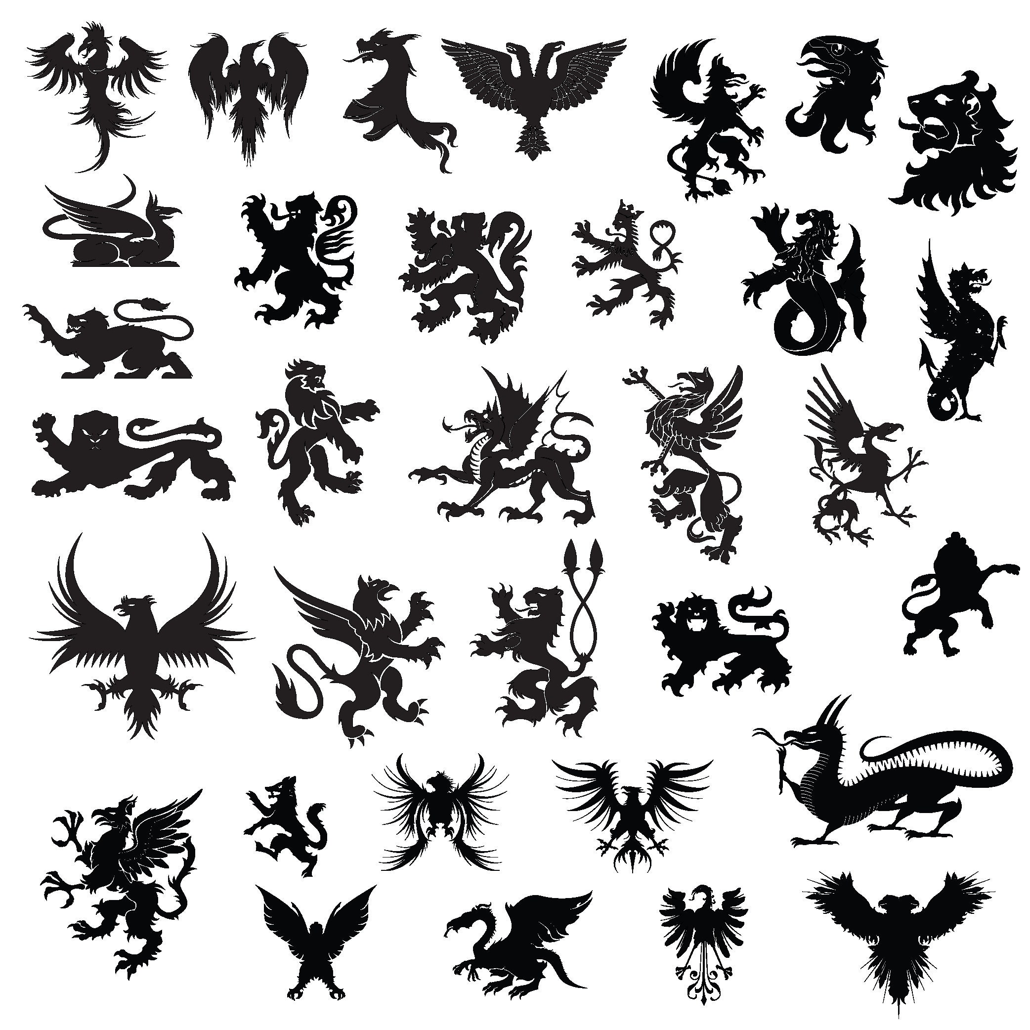 Mythical Creatures Collection Heraldry Griffin Dragon Beast Etsy Hong