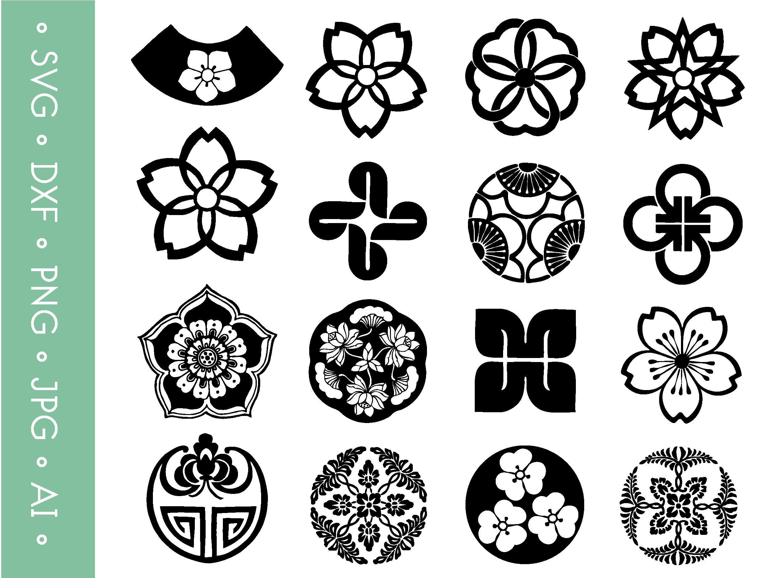 Japanese Flower Symbol Design Collection Traditional Asian Culture SVG
