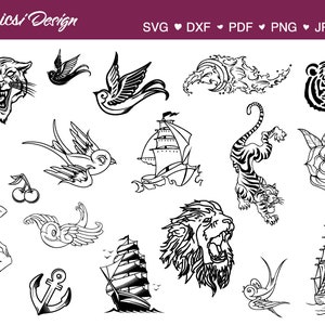 Old School Tattoo Designs SVG gestileerde nautische clipart matroos jerry silhouet traditionele mus grafische tijger vectorkunst neo traditioneel