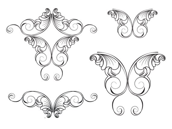 Beautiful Line Designs Decorative Flourish Swirl SVG Ornate Calligraphic  Butterfly Outline Wedding Vector Art Illustration Drawing Download - Etsy