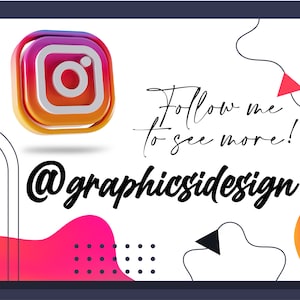K&ouml;nnte beinhalten: Ein wei&szlig;er Hintergrund mit einem bunten Instagram-Logo, abstrakten Formen und dem Text "Folge mir, um mehr zu sehen! @graphicssi design".