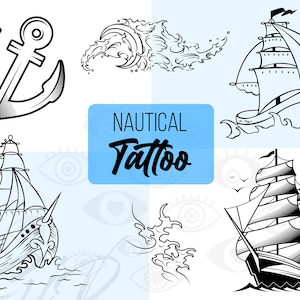Nautical Tattoo Designs Vector design SVG old school stylised clipart sailor jerry silhouette traditional ship graphic wave flash sheet art