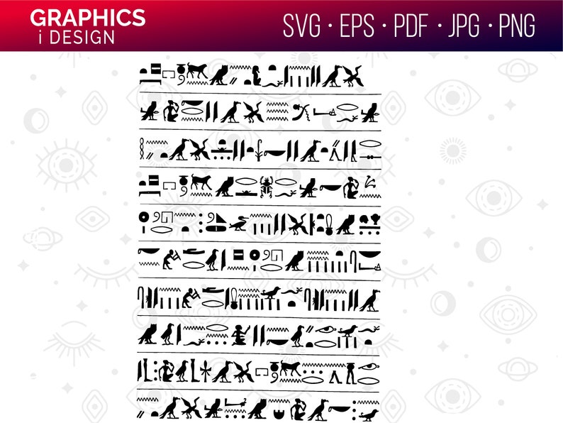 K&ouml;nnte beinhalten: Schwarz-wei&szlig;e Hieroglyphen auf wei&szlig;em Hintergrund. Die Symbole sind in Reihen angeordnet und beinhalten Bilder von V&ouml;geln, Tieren und anderen Objekten.