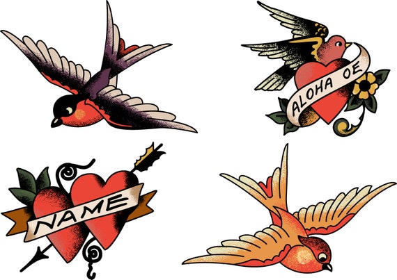 Vintage Tattoo Sparrow Hearts Sailor Jerry Flash Sheet Colort - Etsy Australia Vintage Tattoo Sparrow Hearts Sailor Jerry Flash Sheet Colort - Etsy Australia
