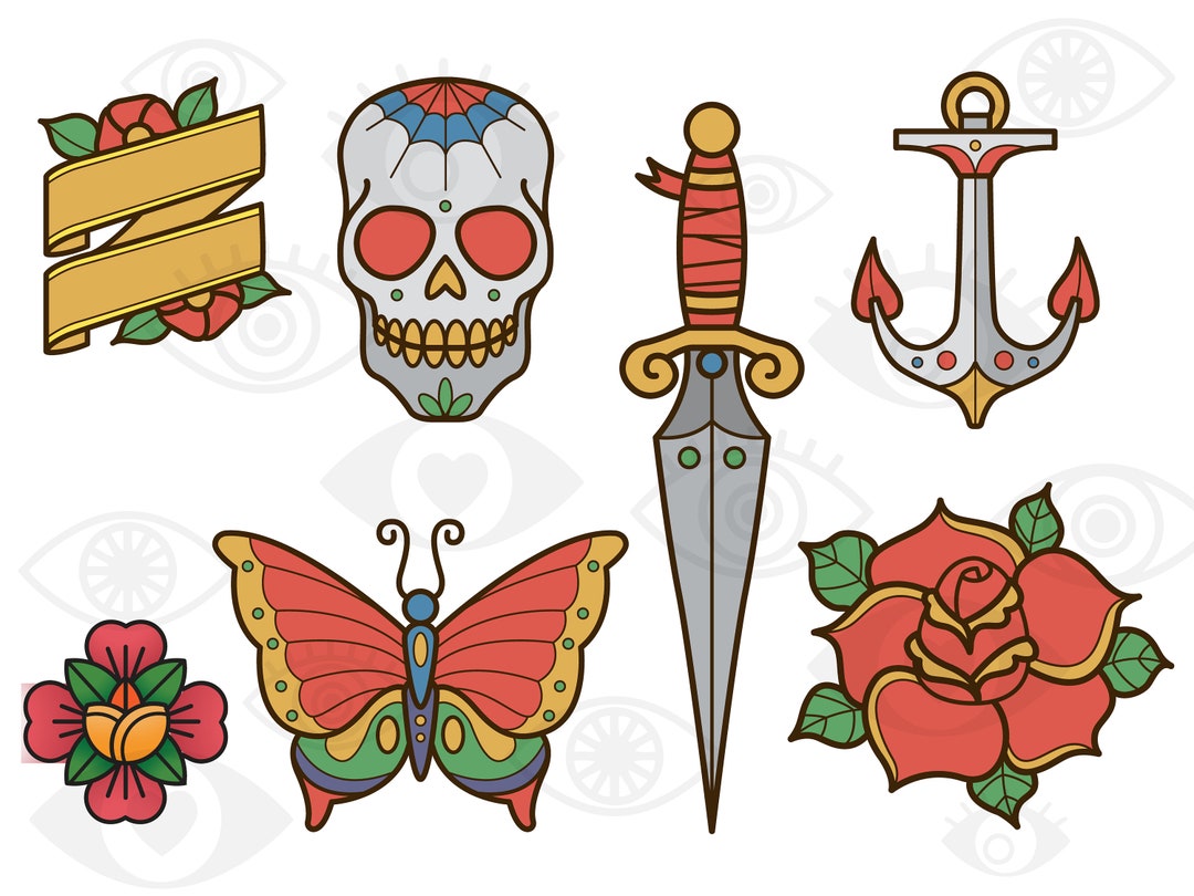 Oldschool Traditional Tattoo Vector Red Roses With Leaves Royalty Free SVG,  Cliparts, Vectors, and Stock Illustration. Image 121799858.