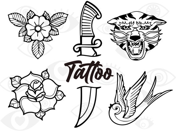 Tattoo Designs Old School SVG Stylised Black White Clipart  Etsy Singapore
