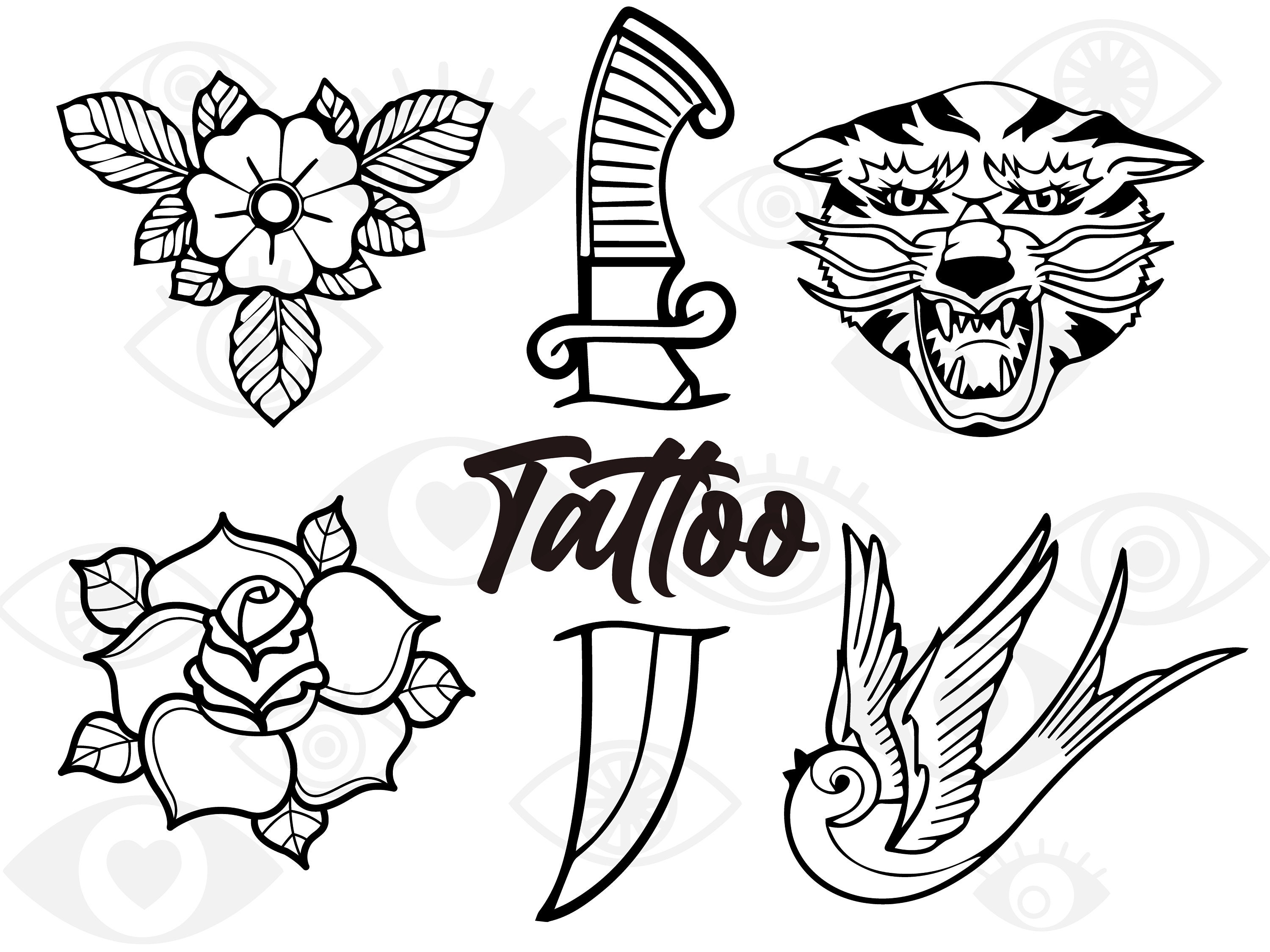 Premium Vector  Set black and white flash tattoo