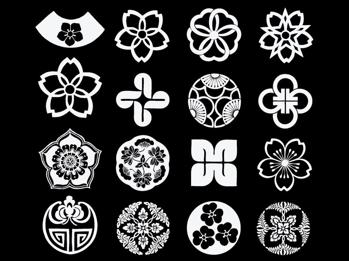 Japanese Flower Symbol Design Collection Traditional Asian Etsy