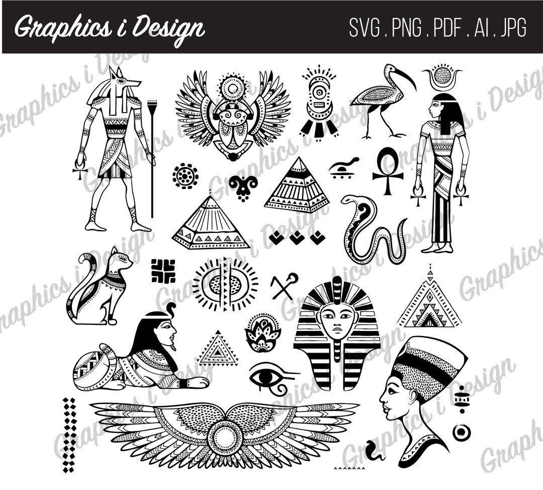 Egyptian Clipart SVG Bundle: Pyramid, Hieroglyphics, & Ancient Icons ...