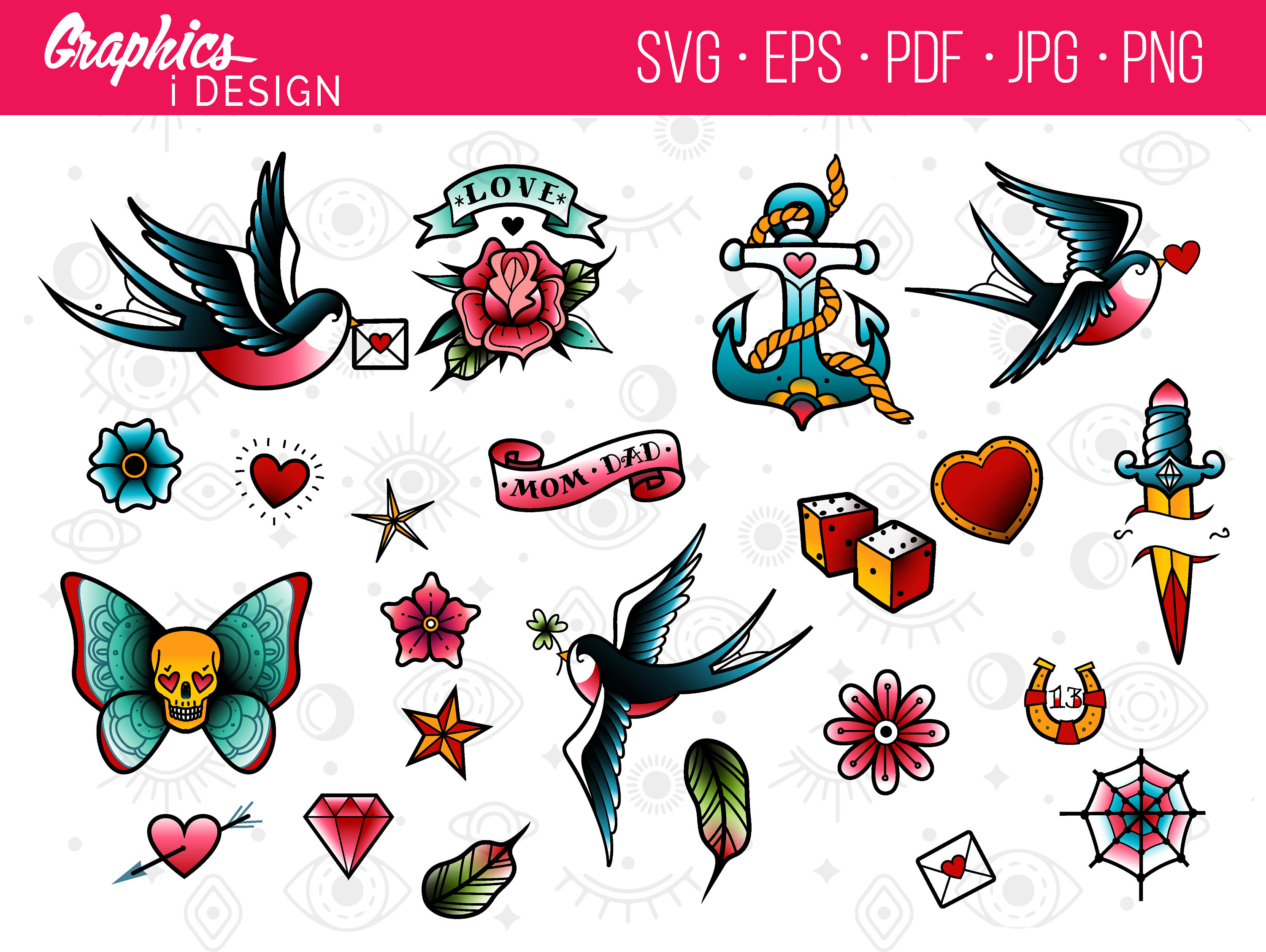Sailor Jerry Old School Tattoo Designs SVG Stylized Neo - Etsy Canada