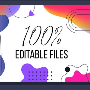 Puede incluir: Dise&ntilde;o gr&aacute;fico abstracto con formas y l&iacute;neas de colores. El texto "100% Archivos editables" est&aacute; escrito en negro sobre un fondo blanco.