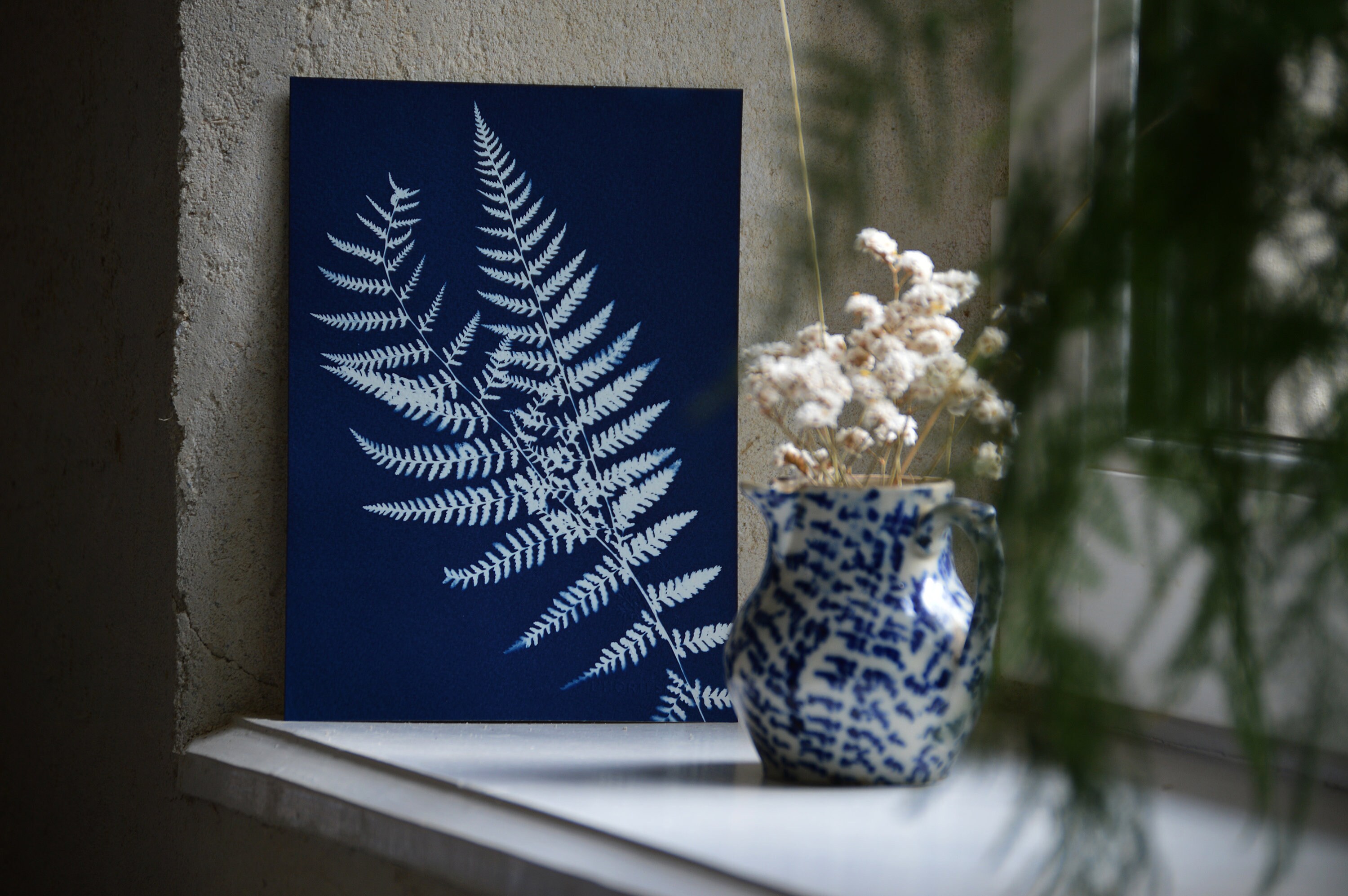 Cyanotype Fougère Filix-Femina - Affiche A5 Impression Cyanotype Botanique Pièce Unique