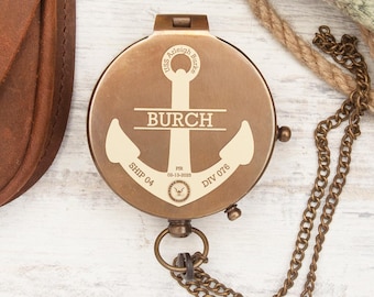 Personalized Brass Compass with Leather Case: Engraved Retirement Gift