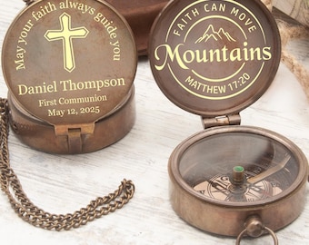 Personalized Engraved Brass Compass: First Communion Gift