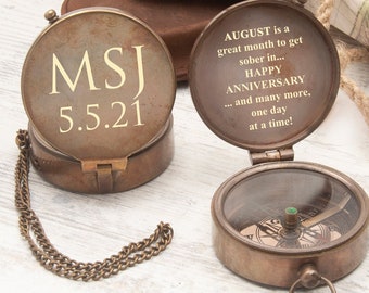 Engraved Brass Compass: Personalized Sobriety Gift