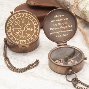Nordic Compass, Viking Vegvisir Engraved Compass, Norse Mythology Compass, Working Compass, Anniversary Gift, Gift for Him, Groomsmen Gift