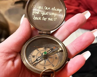 Personalized Compass  Gift, Handwriting Message Engraved Romantic Gift, Wedding Gift for Wife, Anniversary gift for Boyfriend