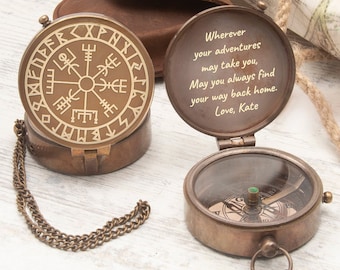 Engraved Viking Vegvisir Compass: Personalized Norse Mythology Gift