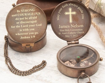 Baptism Gift for Godson, Working Compass First Communion Gift Boy, Personalized Compass for Religious Gift, Gift for Grandson