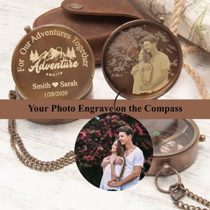 Anniversary gift for him, Personalized  Compass for Boyfriend, Photo Engraved Compass for Couple Gift, Gift for Family